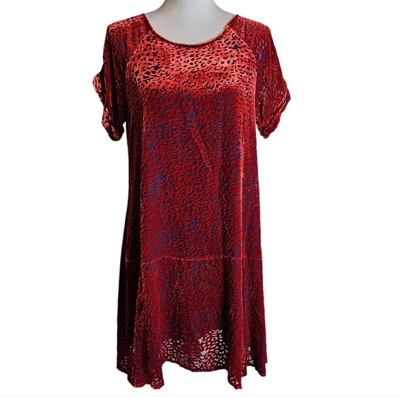 Johnny Was Jade Red Burnout Velvet Mini Dress Size XS Animal Print Silk Blend - Picture 3 of 16